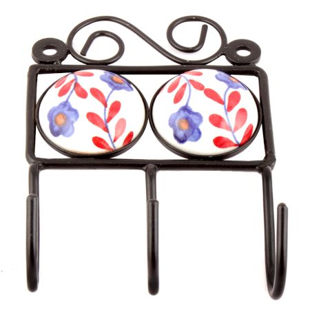 Red Leaf Ceramic Floral Tiles Hooks